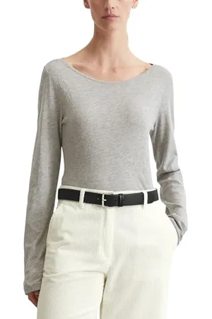 Marc O’ Polo Marc OߴPolo Damen Langarmshirt aus Bio-Baumwolle mit U-Boot-Ausschnitt, Grau (Soft Stone Melange), XXS