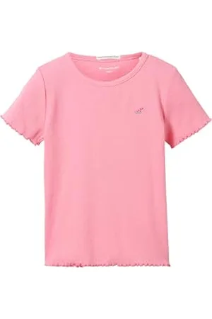 TOM TAILOR Mädchen Kinder T-Shirt mit Rippstruktur & Stickerei , smart pink, 92/98