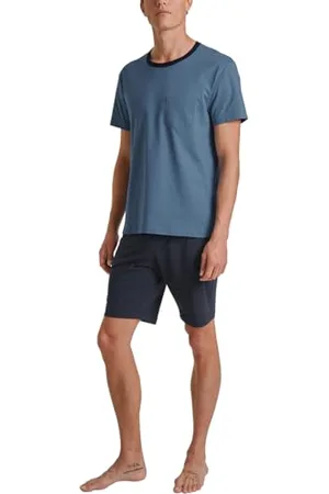 Calida Relax Essentials Kurz-Pyjama Herren, aus 100% Bio-Baumwolle, Hose mit stoffbezogenem Gummibund