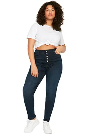 Trendyol Damen Plus Size High Waist Plus Size Jeans, Navy Blue, 50 Große Größen EU