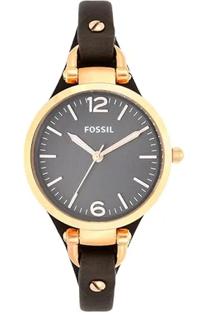 Fossil Uhr für Damen Georgia, Quarzwerk, 32mm Rose Gold Edelstahlgehäuse mit einem Echtlederarmband, ES3077