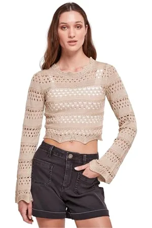 Urban classics Damen TB5970-Ladies Cropped Crochet Knit Sweater Sweatshirt, , M
