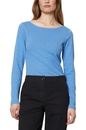 Marc O’ Polo Marc OߴPolo Damen Langarmshirt aus Bio-Baumwolle mit U-Boot-Ausschnitt, Blau (Shiny Sky), XXS