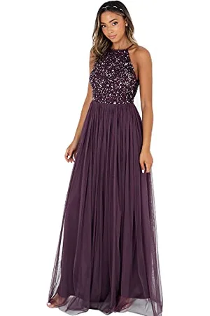 Maya Deluxe Damen Abendkleid Pailletten Cocktailkleid Tüllkleid Kleid Nackenband Elegant Für Hochzeit Brautjungfernkleid Bridesmaid Dress, , 38 EU