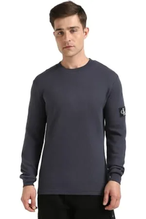 Calvin Klein Herren Langarmshirt Badge Waffle Baumwolle, Blau , L