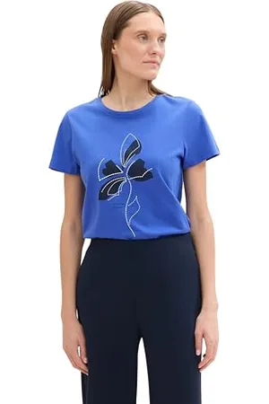 TOM TAILOR Damen 1043835 Basic T-Shirt mit Fotoprint, 10619-Preppy Jean Blue, M
