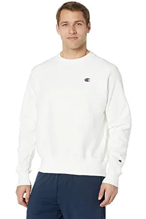 Champion Herren Crewneck, Reverse Weave Pullover Sweatshirt, Weiße Linke Brust C, XL