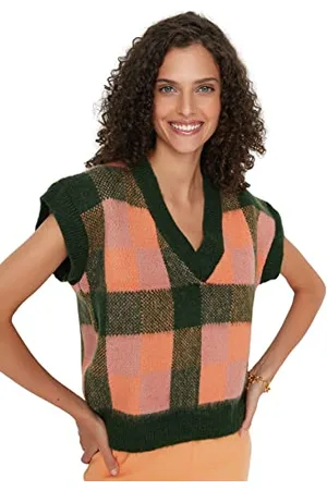 Trendyol Damen V-neck Plaid Regular Vest Sweater, , S EU