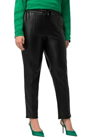 Ulla Popken Damen große Größen Übergrößen Plus Size 7/8-Hose, Lederoptik, Biesen, Elastikbund 46 813370130-46