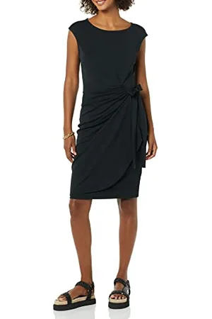 Amazon Damen Kleid in Wickeloptik mit Flügelärmeln und U-Boot-Ausschnitt, , S