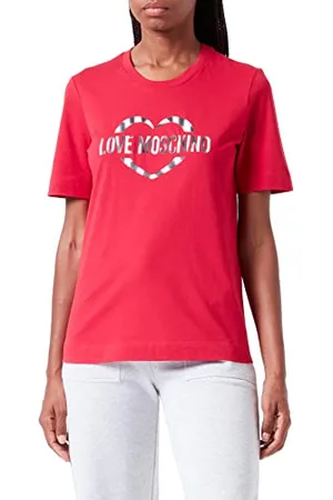 Moschino Damen Regular Fit Short Sleeves With Heart Olographic Print T Shirt, , 40 EU