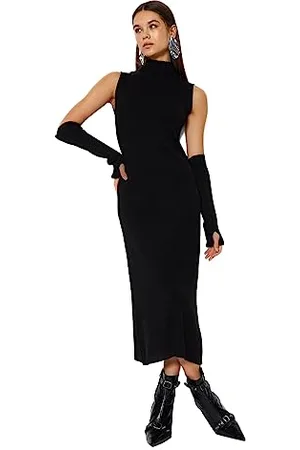 Trendyol Damen Gerade Midi-ärmel Tag Nacht Schlank Kleid Dress, , S
