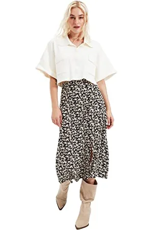 Trendyol Damen Tile Flower Pattern Tip Detailed Skirt, , 40 EU