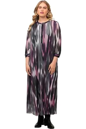 Ulla Popken Damen Meshkleid verschwommener Druck Kleider, , 46-48