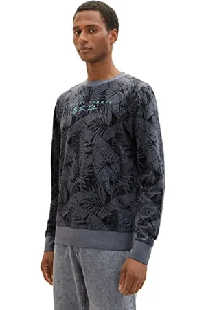 TOM TAILOR Herren 1036391 Sweatshirt mit Palmen-Muster, 31800-Navy Tonal Big Leaf Design, L