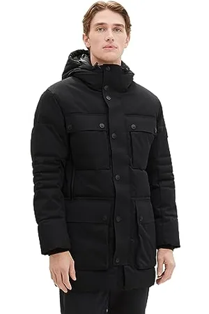 TOM TAILOR Herren Technical Winterparka mit aufgesetzten Taschen, Black, L