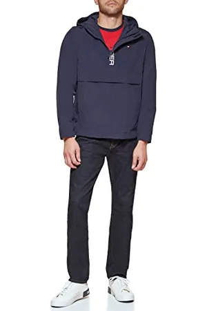 Tommy Hilfiger Herren Retro Lightweight Taslan Hooded Popover Water Resistant Jacket Windbreaker, , S