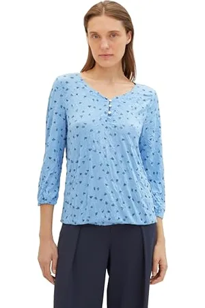 TOM TAILOR Damen Basic Henley-Bluse mit Print, , XXS