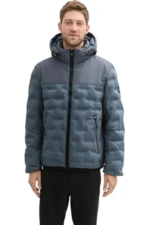 TOM TAILOR Herren 1041324 Hybrid Pufferjacke mit Abnehmbarer Kapuze, 27604-Stormy Blue, L