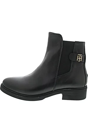 Tommy Hilfiger Damen Stiefeletten TH Leather Flat Boot aus Leder, (Black), 41 EU