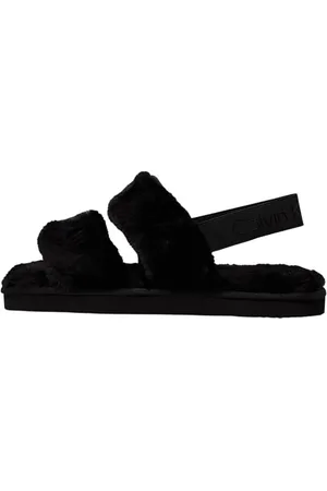 Calvin Klein Damen Slipper Home Velcro Fur Flauschig, Schwarz (Triple Black), 38