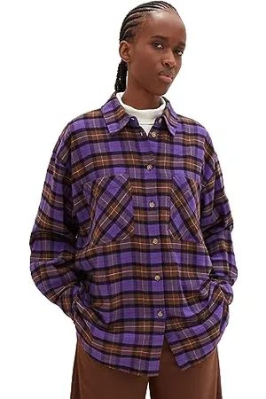 TOM TAILOR Damen 1038132 Oversized Flanell Bluse mit Karomuster, 32415-lilac Check, XL