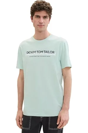 TOM TAILOR Herren Slim Fit T-Shirt mit Logo-Print aus Baumwolle, sea foam, S