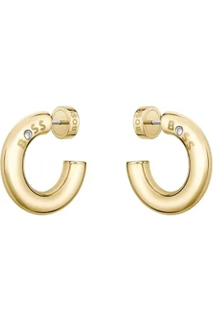 HUGO BOSS Jewelry Halskette, Armreif und Creolen für Damen Kollektion LIVE aus Gelbgoldene Edelstahl mit einem Charm