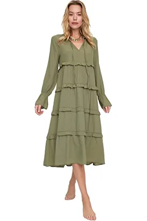 Trendyol Damen Shell Patterned Ruffle Detailed Long Dress, , 38 EU