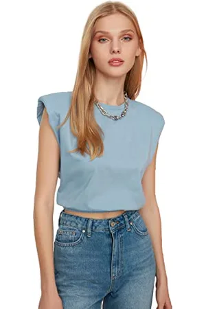 Trendyol Damen Casal Crop Gestricktes T-shirt T Shirt, , S EU