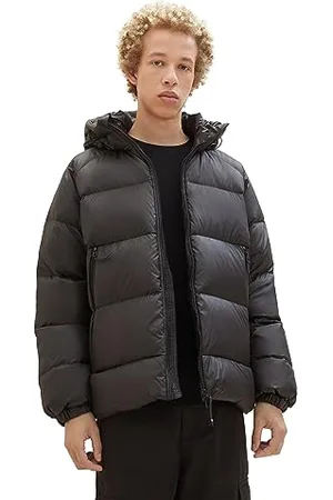 TOM TAILOR Herren 1037392 Relaxed Fit Recycled Down Puffer-Jacke mit Kapuze, 29999-Black, S