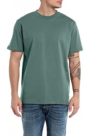 Replay Herren T-Shirt Kurzarm Rundhalsausschnitt Second Life Collection, (Grün), M