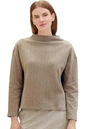 TOM TAILOR Damen Basic Sweatshirt mit Stehkragen , doeskin melange, XXS