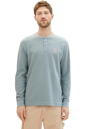 TOM TAILOR Herren Basic Henley-Langarmshirt mit Struktur, , L