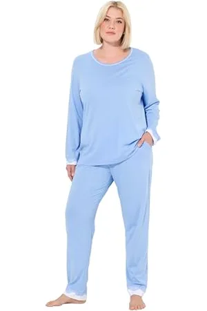 Ulla Popken Damen große Größen Übergrößen Plus Size Pyjama, Spitze, Rundhals, Langarm