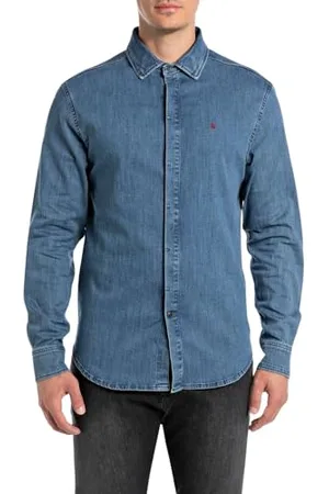 Replay Herren Jeanshemd Langarm aus Baumwollmix, Blau (Medium Blue 009), 3XL