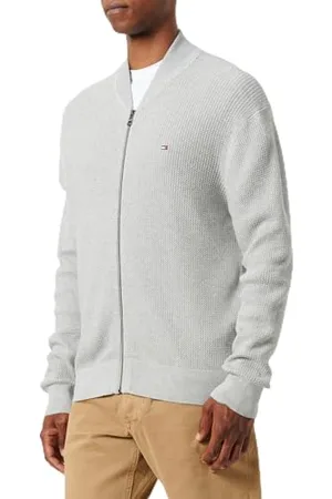Tommy Hilfiger Herren Strickjacke Cardigan mit Reißverschluss Structure Baseball Zip Through ohne Kapuze, , XL