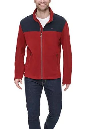 Tommy Hilfiger Herren Lightweight Polar Fleece Jacket Fleecejacke, Marineblau/rot, S