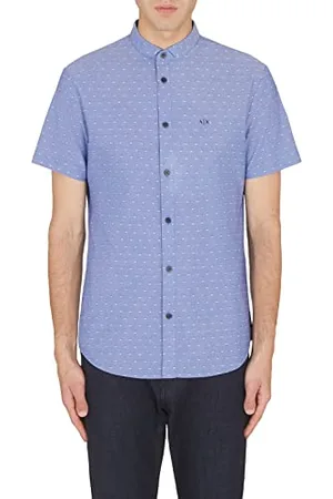 Armani Exchange Herren Schmale Passform, Kurze Ärmel, Punktmuster, gesticktes Logo. Shirt, , M