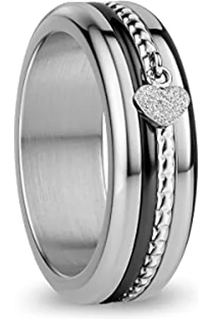 Bering Austauschbar Ringkombination für Damen in Silber & Schwarz mit einzigartigem Twist- & Change System, Rhine