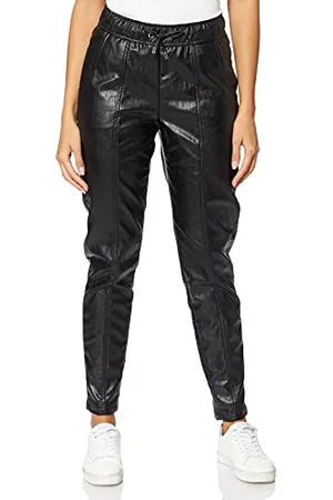 Taifun Damen Jogpants aus Kunstleder Lounge Pants High unifarben leicht verkürztes Bein, 7/8 Länge Black 44