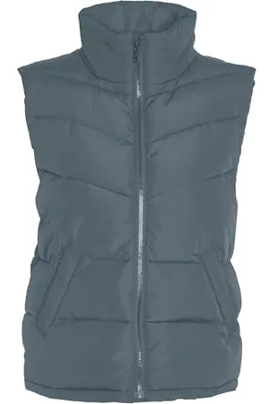 Noisy May Puffer Weste Wattierte Stepp Übergangsjacke ohne Kapuze Basic ohne Ärmel NMDALCON, Farben:Grau,Größe Damen:XL