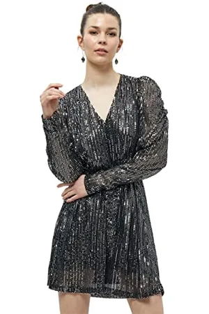 DESIRES Damen Pailletten Ls Minikleid Silber M