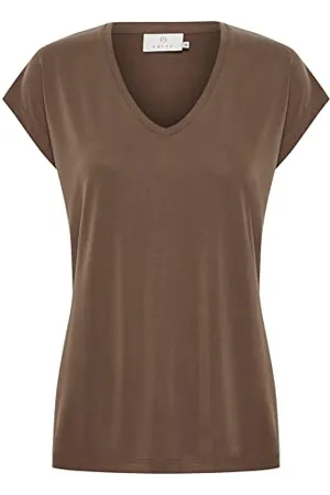 Kaffe T-Shirt KAlise Damen T-Shirt Kurzarm V-Ausschnitt Basic Shirt XXL