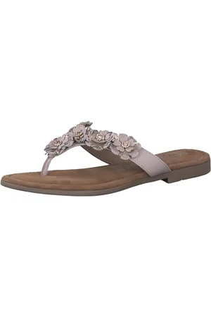 Marco Tozzi Damen Pantoletten aus Leder mit Blumendekor, Beige , 37 EU