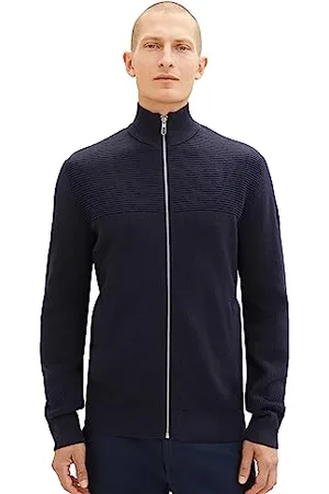 TOM TAILOR Herren 1038317 Moderne Strick-Jacke im Struktur-Mix, 13160-Knitted Navy Melange, XXXL