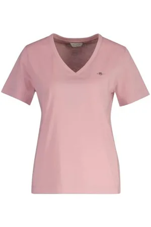 GANT Damen REG Shield SS V-Neck T-Shirt, , Small