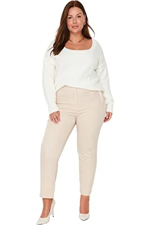 Trendyol Damen Plus Size High Waist Cigarette Pants Plus Size Pants Hose Täglich, , 50