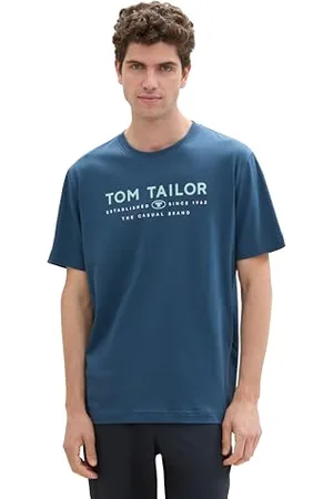 TOM TAILOR Herren 1043276 Basic T-Shirt mit Logo-Print, 26779-Nighttime Blue, M