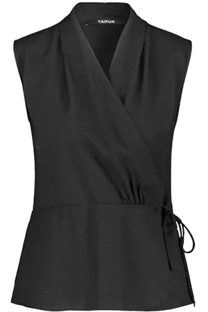 Taifun Damen Ärmellose Wickelbluse ärmellos unifarben 38